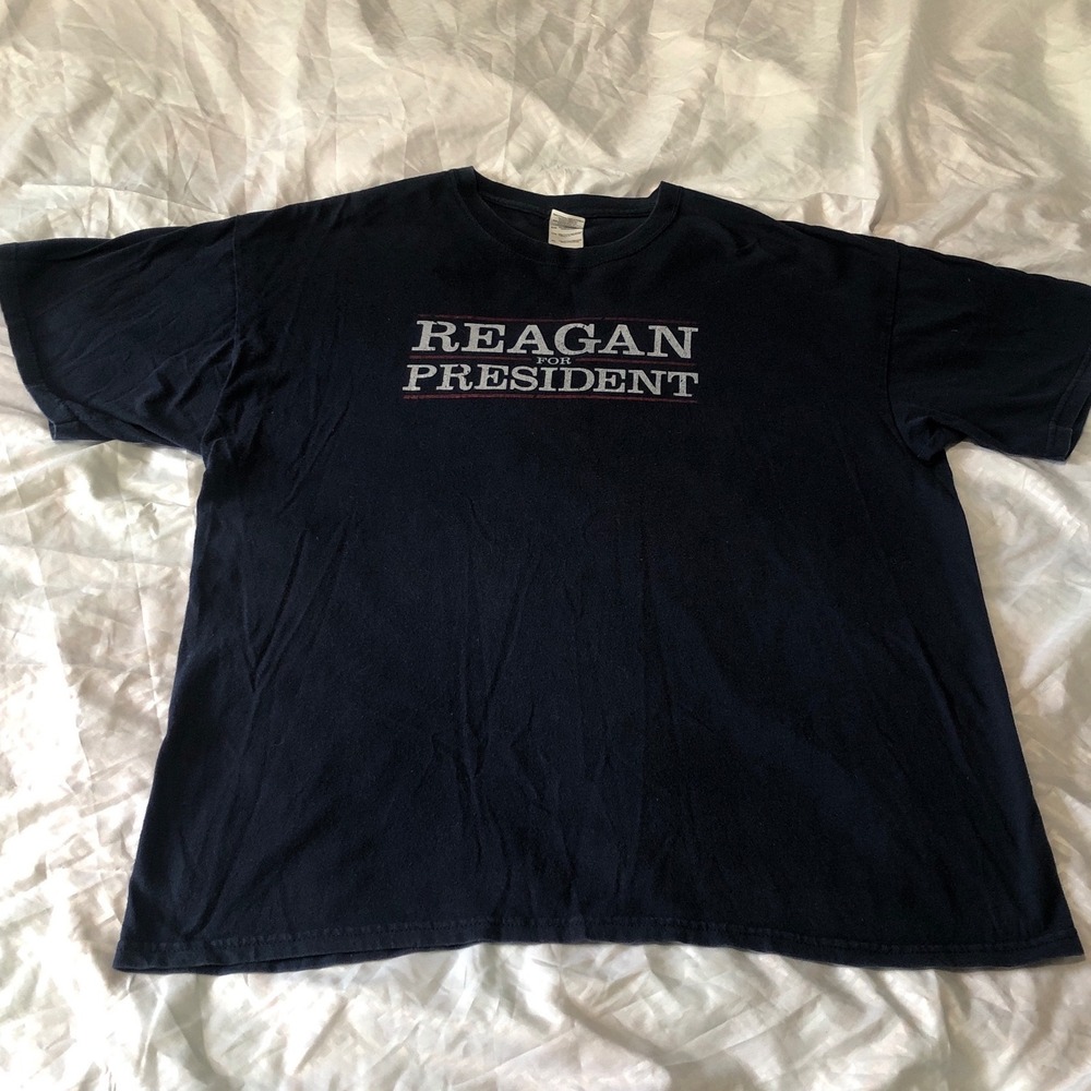 Reagan For President Graphic T-Shirt Navy Blue XL Political Vintage
